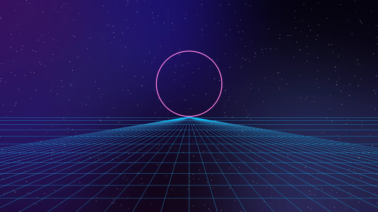 Abstract neon synthwave grid under a starfield