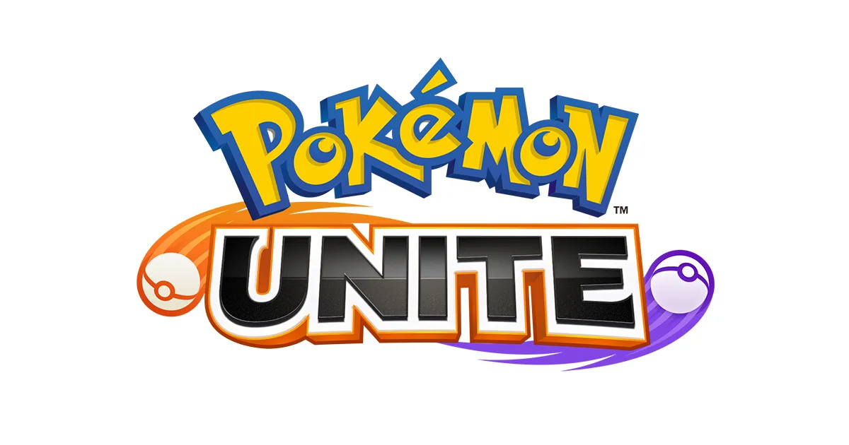 The Pokémon UNITE logo with two Poké Balls trailing orange and purple streaks