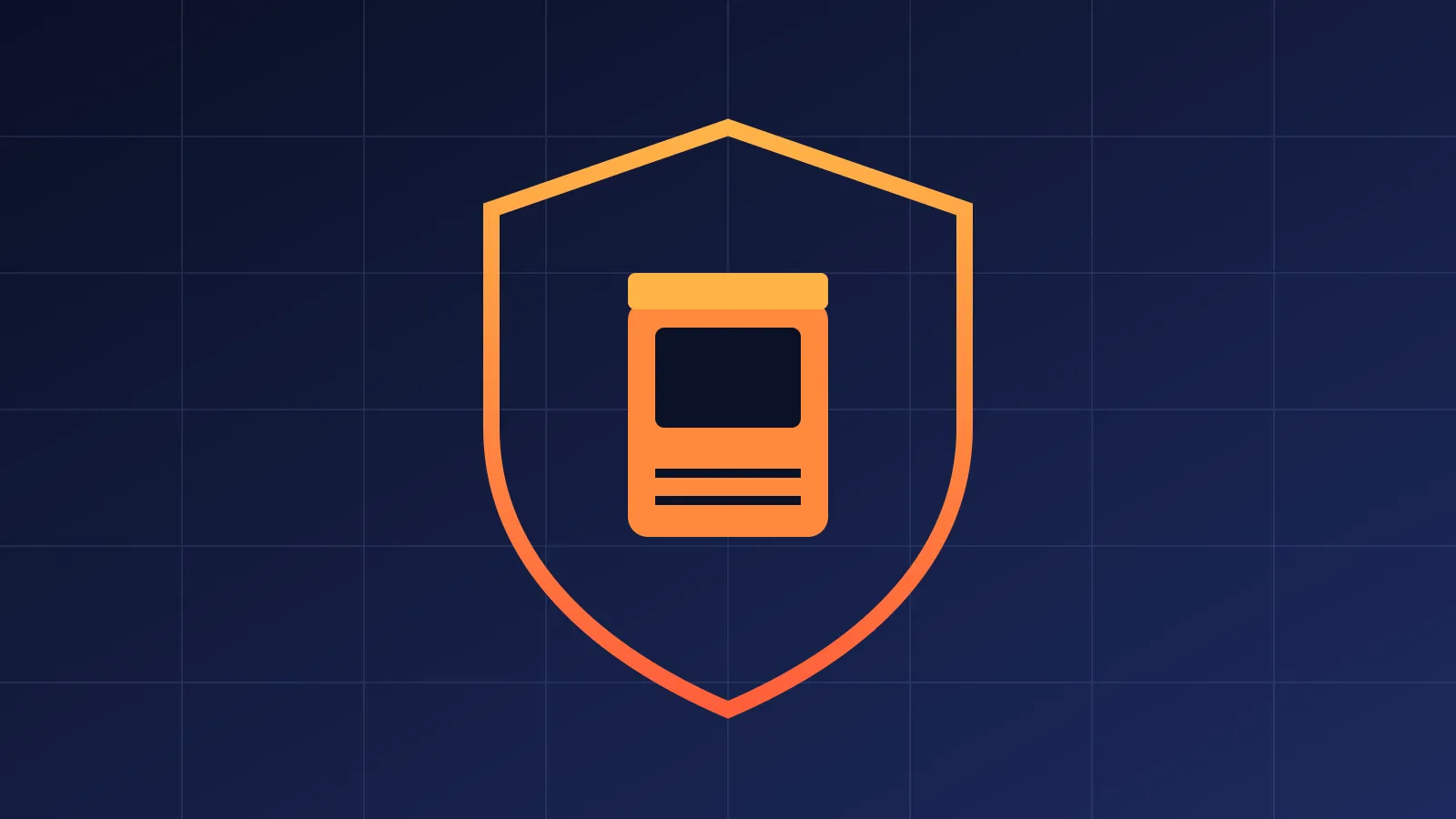 Abstract illustration of a game cartridge shape inside a shield