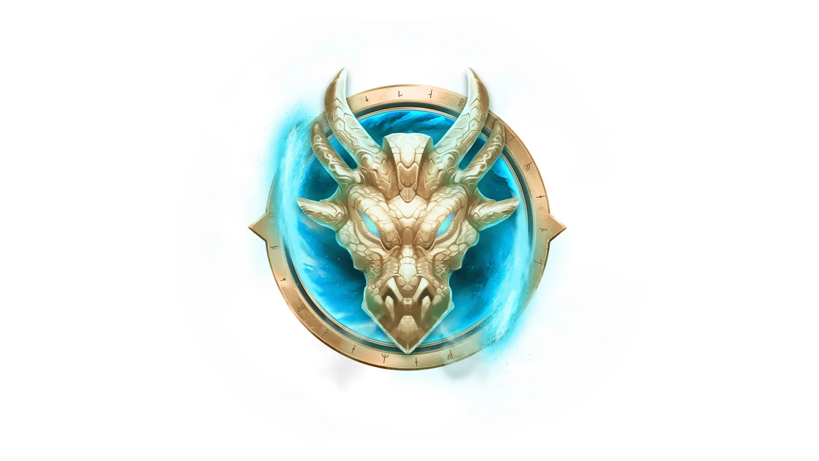 Official Jagex artwork: a golden dragon head emblem set in a glowing blue rune ring