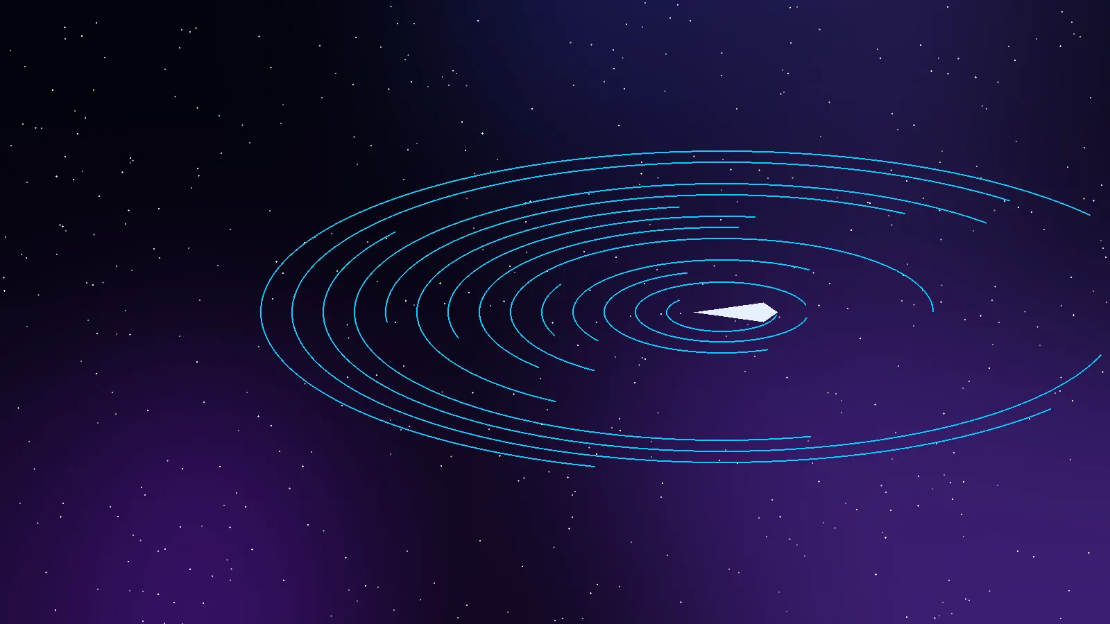 Abstract illustration of a ship orbiting through starlit rings